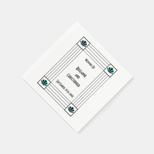 Blauwe Art Deco Design Bruiloft Servet (Hoek)