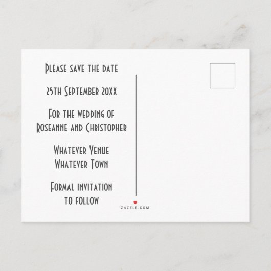 Blauwe Art Deco Design Bruiloft Sla de datum op Aankondigingskaart (Achterkant)