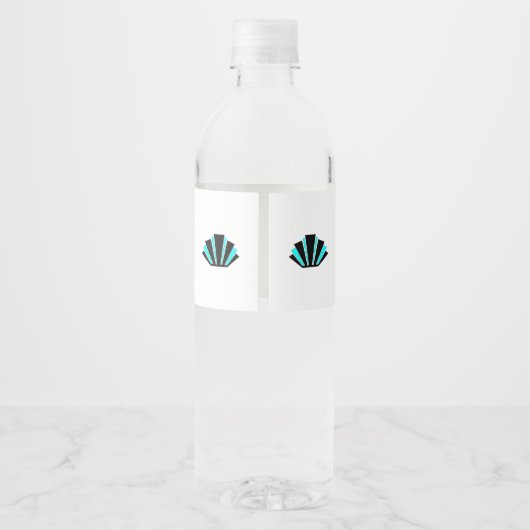 Blauwe Art Deco Design Bruiloft Waterfles Etiket (Achterkant)