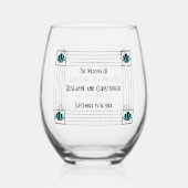 Blauwe Art Deco Design Bruiloft Wijnglas Zonder Voet (Achterkant)