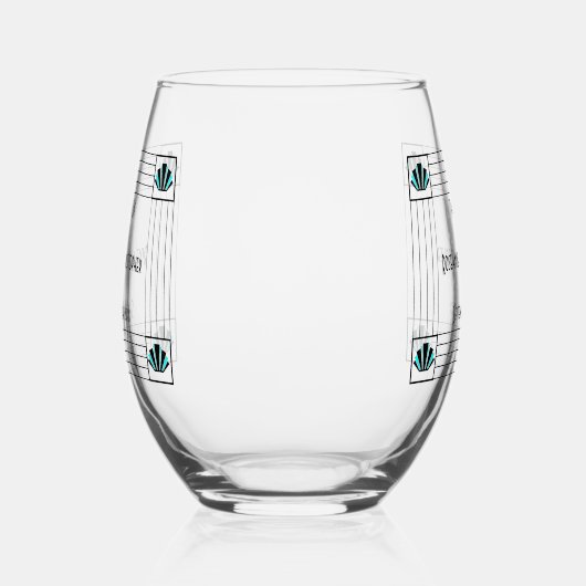 Blauwe Art Deco Design Bruiloft Wijnglas Zonder Voet (Links)