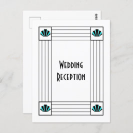 Blauwe Art Deco Ontwerp Bruiloft Receptie Briefkaart
