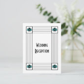 Blauwe Art Deco Ontwerp Bruiloft Receptie Briefkaart (Staand voorkant)