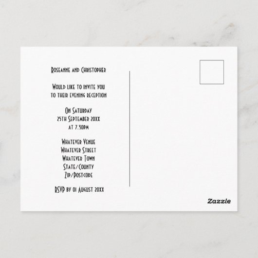Blauwe Art Deco Ontwerp Bruiloft Receptie Briefkaart (Achterkant)