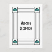 Blauwe Art Deco Ontwerp Bruiloft Receptie Briefkaart (Voorkant)
