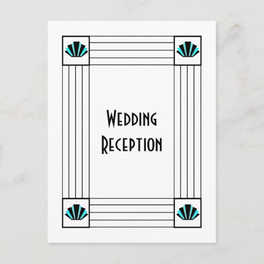 Blauwe Art Deco Ontwerp Bruiloft Receptie Briefkaart (Voorkant)