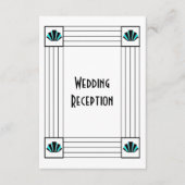 Blauwe Art Deco Ontwerp Bruiloft Receptie Informatiekaartje (Voorkant)