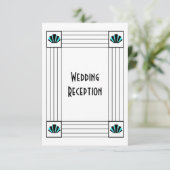 Blauwe Art Deco Ontwerp Bruiloft Receptie Informatiekaartje (Staand voorkant)