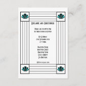 Blauwe Art Deco Ontwerp Bruiloft Receptie Informatiekaartje (Achterkant)