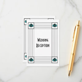 Blauwe Art Deco Ontwerp Bruiloft Receptie Informatiekaartje