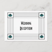 Blauwe Art Deco Ontwerp Bruiloft Receptie Informatiekaartje (Voorkant)