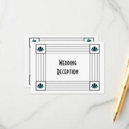 Blauwe Art Deco Ontwerp Bruiloft Receptie Informatiekaartje