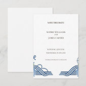 Blauwe Art Deco Save the Date Kaart (Voorkant / Achterkant)