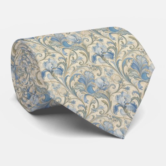 Blauwe Art Nouveau Heren Zijden Das (Opgerold)
