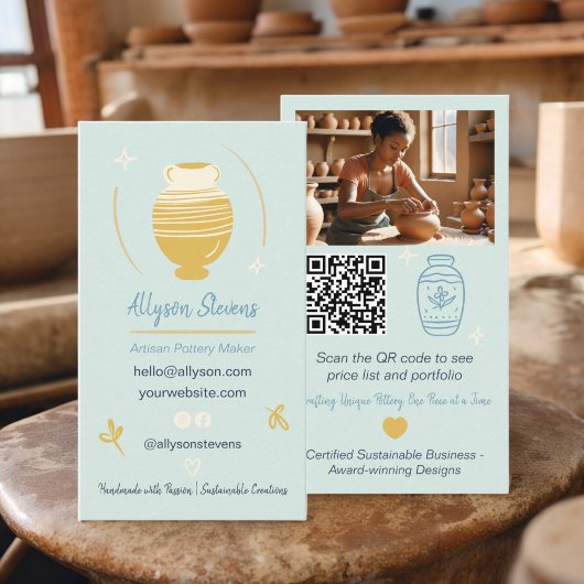 Blauwe Artisan Pottery Maker Crafts foto qr code Visitekaartje