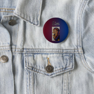 Blauwe Artistieke Kleurrijke Leeuwenkoning Portret Ronde Button 5,7 Cm