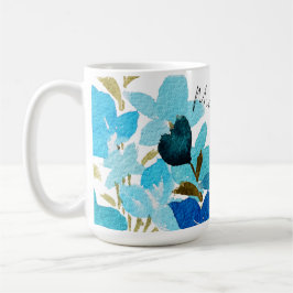 Blauwe Artistieke Wildbloemen Waterverf Monogram Koffiemok
