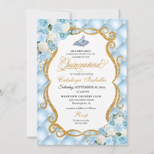 Blauwe Assepoester Glas Schoen Prinses Quinceanera Kaart (Voorkant)