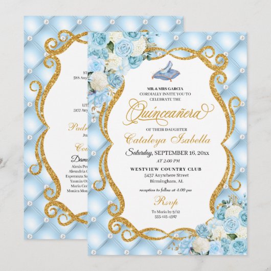 Blauwe Assepoester Glas Schoen Prinses Quinceanera Kaart (Voorkant / Achterkant)