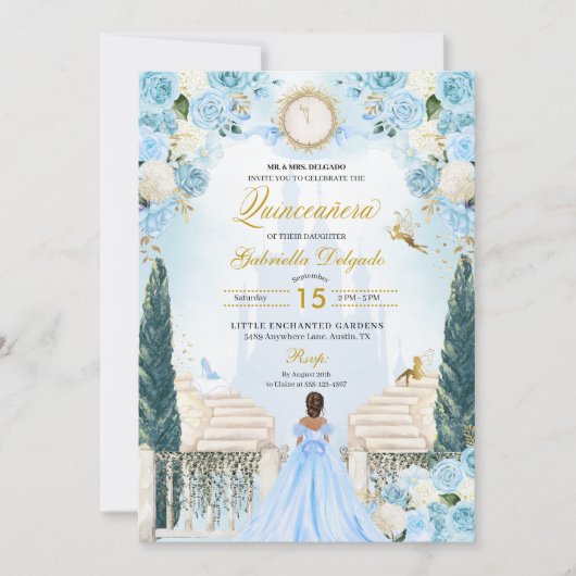 Blauwe Assepoester Prinses Fairy Quinceanera Kaart (Voorkant)
