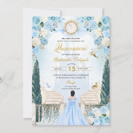 Blauwe Assepoester Prinses Fairy Quinceanera Kaart (Voorkant)