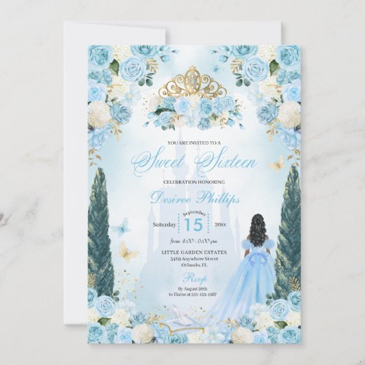 Blauwe Assepoester Sprookje Prinses Zoet Zestien Kaart (Voorkant)