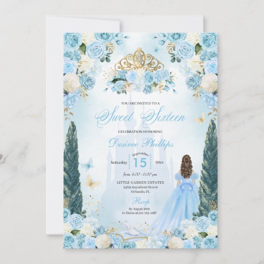 Blauwe Assepoester Sprookje Prinses Zoet Zestien Kaart (Voorkant)
