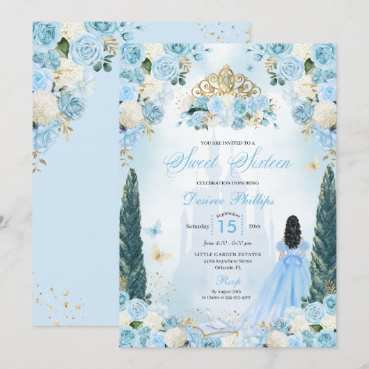 Blauwe Assepoester Sprookje Prinses Zoet Zestien Kaart (Voorkant / Achterkant)