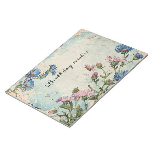 Blauwe Aster Geboorte Bloem September Bloemen Lijs Notitieblok (Schuin)