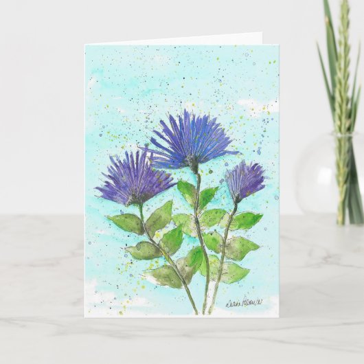 Blauwe Asters, Bloemen Waterverf Art Kaart (Voorkant)