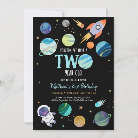 Blauwe astronaut buitenruimte Tweede verjaardag Kaart (Voorkant)