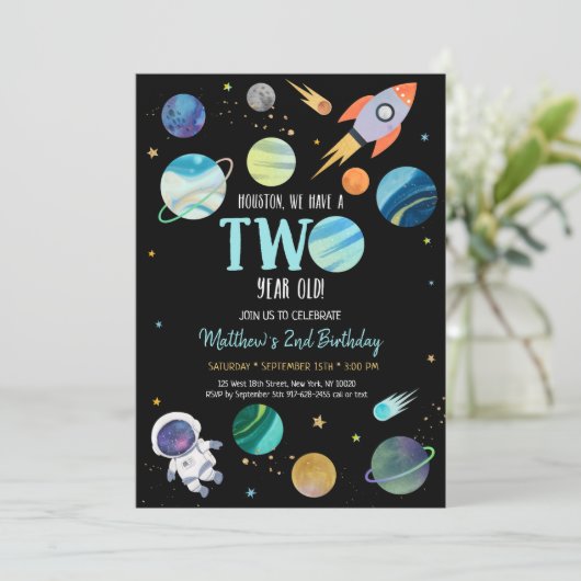 Blauwe astronaut buitenruimte Tweede verjaardag Kaart (Staand voorkant)