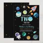 Blauwe astronaut buitenruimte Tweede verjaardag Kaart (Voorkant / Achterkant)
