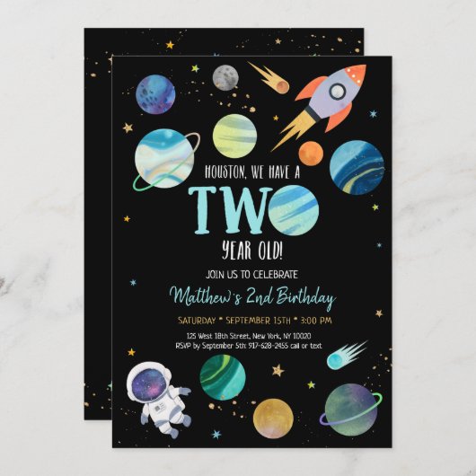 Blauwe astronaut buitenruimte Tweede verjaardag Kaart (Voorkant / Achterkant)