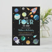 Blauwe astronaut buitenruimte Vierde verjaardag Kaart (Staand voorkant)