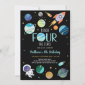 Blauwe astronaut buitenruimte Vierde verjaardag Kaart (Voorkant)