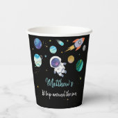 Blauwe astronaut buitenruimtevaart papieren bekers (Achterkant)