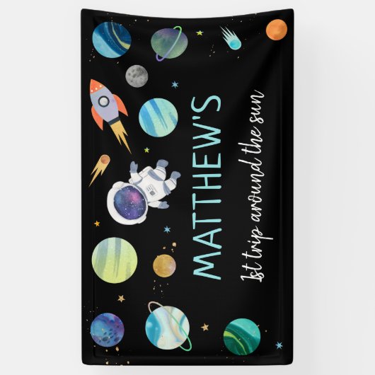 Blauwe astronaut buitenruimtevaart spandoek (Verticaal)