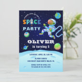 Blauwe astronaut Galaxy Buitenspatiefeest Birthday Kaart (Staand voorkant)