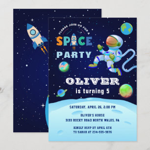 Blauwe astronaut Galaxy Buitenspatiefeest Birthday Kaart