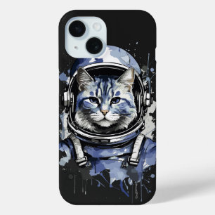 Blauwe Astronaut Kat Splash Ontwerp iPhone 15 Case