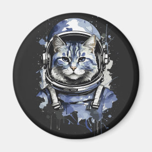 Blauwe Astronaut Kat Splash Ontwerp Magneet