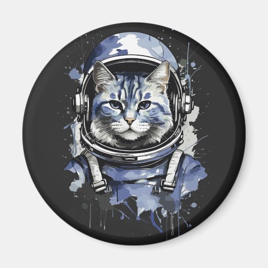 Blauwe Astronaut Kat Splash Ontwerp Magneet (Voorkant)