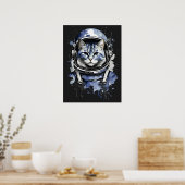 Blauwe Astronaut Kat Splash Ontwerp Poster (Keuken)