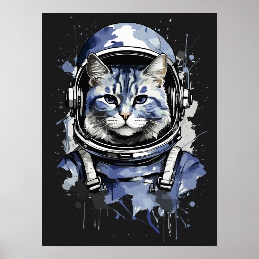 Blauwe Astronaut Kat Splash Ontwerp Poster (Voorkant)
