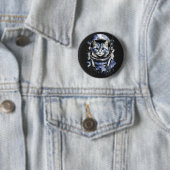 Blauwe Astronaut Kat Splash Ontwerp Ronde Button 5,7 Cm (In situ)