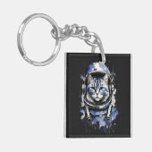 Blauwe Astronaut Kat Splash Ontwerp Sleutelhanger (Voorkant Links)