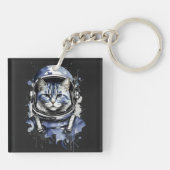 Blauwe Astronaut Kat Splash Ontwerp Sleutelhanger (Achterkant)
