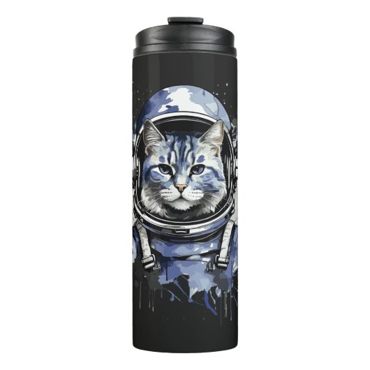 Blauwe Astronaut Kat Splash Ontwerp Thermosbeker (Voorkant)