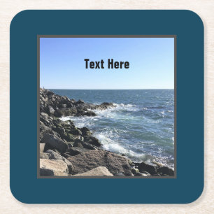 Blauwe Atlantische Oceaan Wavy Rocky Seashore Coas Kartonnen Onderzetters